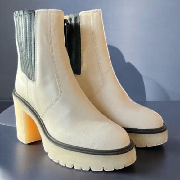 Free People Womens White James Chelsea Boot Chunky Heel NEW 9.5 / 39.5 MSRP $188 - Picture 7 of 12